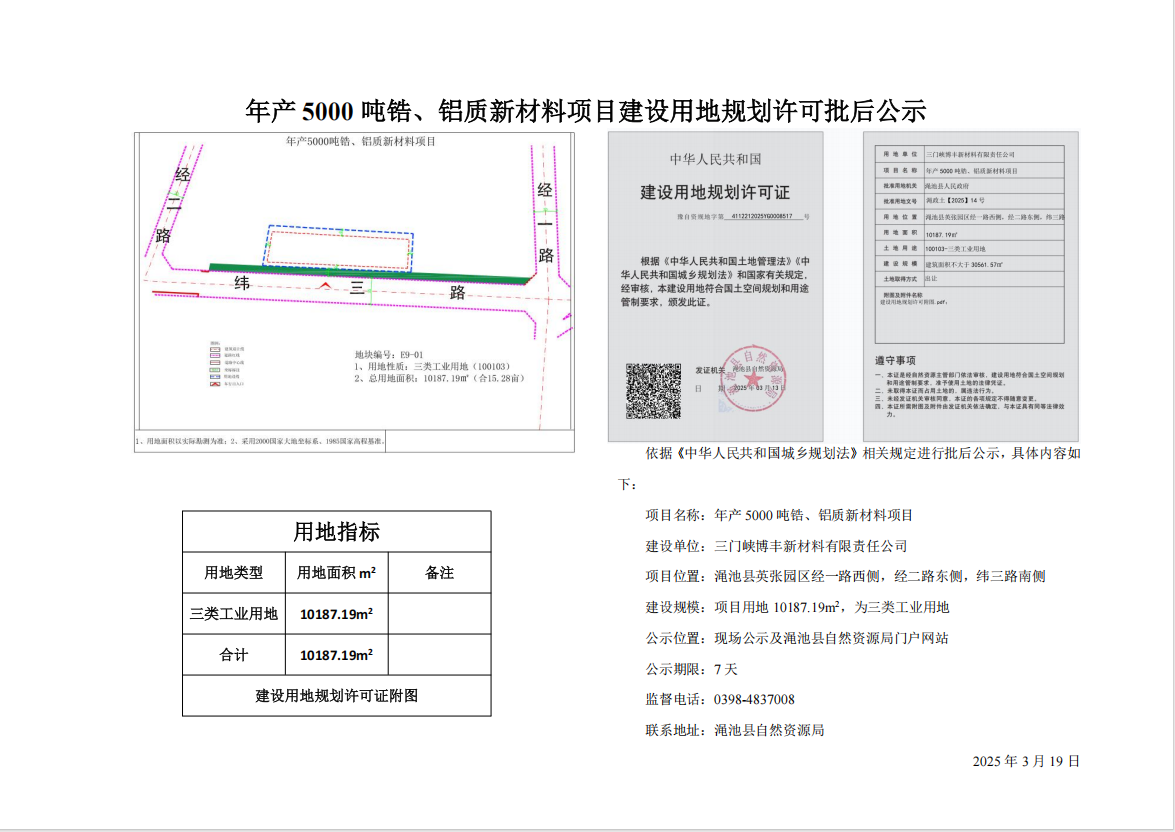 年產(chǎn)5000噸鋯、鋁質(zhì)新材料項(xiàng)目建設(shè)用地規(guī)劃許可批后公示.png